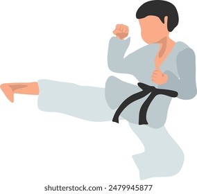 Karate fighter in grey kimono vector illustration on a white background