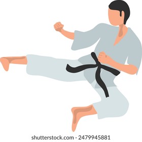 Karate fighter in grey kimono vector illustration on a white background