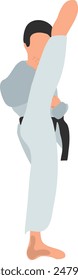 Karate fighter in grey kimono vector illustration on a white background