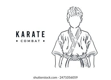 Karate fighter hand drawn sketch line drawing vector illustration