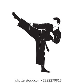 karate fighter icon in dynamic pose, minimal vector silhouette style
