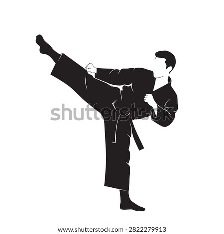 karate fighter icon in dynamic pose, minimal vector silhouette style