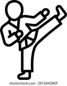 Karate Fighter Icon Performing High Kick Martial Arts Line Art
