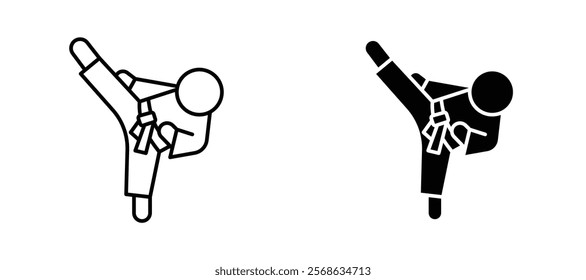 Karate fighter icons in outline and fill. vector illustration for ui.