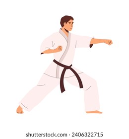 Karate fighter. Japanese wrestler in kimono uniform. Flat vector illustration isolated on white background