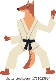 Karate Fighter in Kimono Doing Kick, Sportive Animal Character Wearing Uniform Doing Sports Vector Illustration
