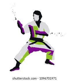 Karate fighter in kimono. Vector silhouette illustration. Sport concept.