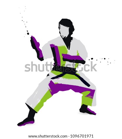 Karate fighter in kimono. Vector silhouette illustration. Sport concept.