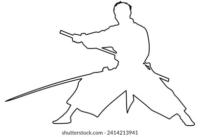 Karate fighter in kimono,aikido vector outline, Well known martial arts,Martial exercise
