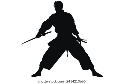 Karate fighter in kimono,aikido vector silhouette, Well known martial arts,Martial exercise