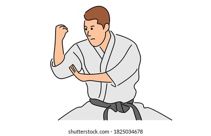 Karate fighter, line art vector illustration