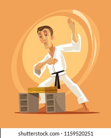 Karate fighter man character. Vector flat cartoon illustration