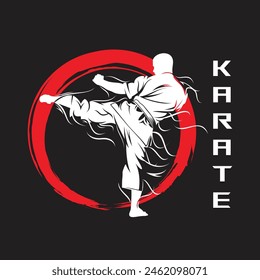 Silueta de la técnica del movimiento del luchador del karate con el Vector Abstractas del efecto del viento