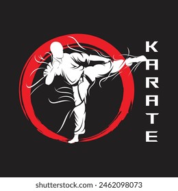 Silueta de la técnica del movimiento del luchador del karate con el Vector Abstractas del efecto del viento