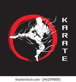 Silueta de la técnica del movimiento del luchador del karate con el Vector Abstractas del efecto del viento