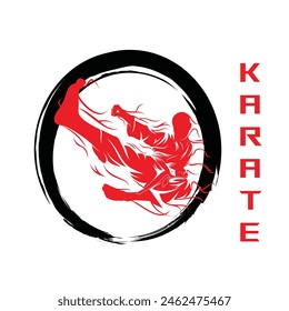 Silueta de la técnica del movimiento del luchador del karate con el Vector Abstractas del efecto del viento