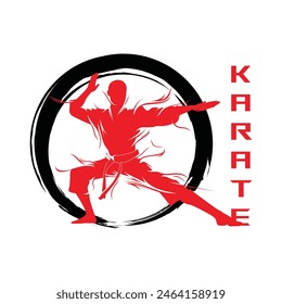 Silueta de la técnica del movimiento del luchador del karate con el Vector Abstractas del efecto del viento