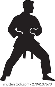 Karate Fighter Ready Stance Silhouette - Martial Arts Kata Position Vector