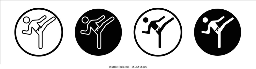 Conjunto de iconos de Vector de combate de karate negro relleno y estilo delineado.