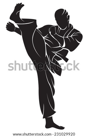 Karate fighter. Vector silhouette, isolated on white