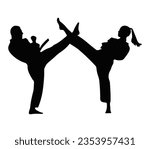 Karate fighters in kimono, vector silhouette illustration.