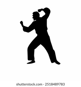 Karate fighters in kimonos, vector silhouette illustration. Karate brand logo design element. Suitable for t-shirt printing and stickers.