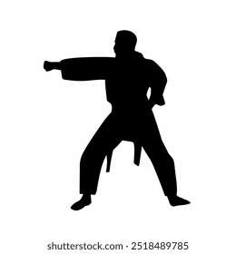 Karate fighters in kimonos, vector silhouette illustration. Karate brand logo design element. Suitable for t-shirt printing and stickers.