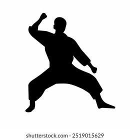 Karate fighters in kimonos, vector silhouette illustration. Karate brand logo design element. Suitable for t-shirt printing and stickers.