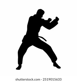 Karate fighters in kimonos, vector silhouette illustration. Karate brand logo design element. Suitable for t-shirt printing and stickers.