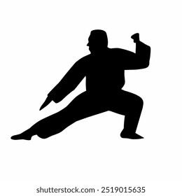 Karate fighters in kimonos, vector silhouette illustration. Karate brand logo design element. Suitable for t-shirt printing and stickers.