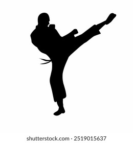 Karate fighters in kimonos, vector silhouette illustration. Karate brand logo design element. Suitable for t-shirt printing and stickers.