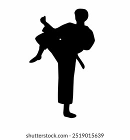 Karate fighters in kimonos, vector silhouette illustration. Karate brand logo design element. Suitable for t-shirt printing and stickers.