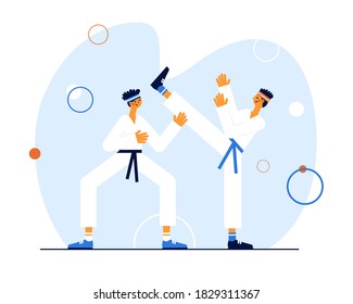 karate fighters in the ring. Modern vector sport illustration.