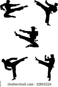 Karate fighters silhouettes