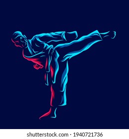 Karate fighting technique vector silhouette line pop art potrait logo colorful design with dark background. Abstract vector illustration. Isolated black background for t-shirt, poster, clothing.