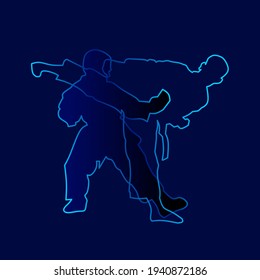 Karate fighting technique vector silhouette line pop art potrait logo colorful design with dark background. Abstract vector illustration. Isolated black background for t-shirt, poster, clothing.