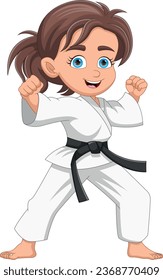 Karate-Girl-Cartoon auf weißem Hintergrund