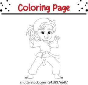 karate girl coloring book page for adults and kids