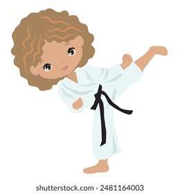 Karate girl vector cartoon illustration