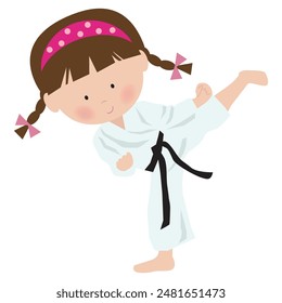 Karate girl vector cartoon illustration