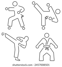 karate group of black color icons on a white background. Vector illustration.