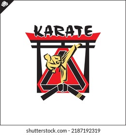 Karate high kick creative design logo emblem. Vector, EPS.