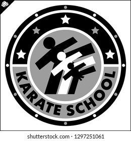 Karate high kick emblem. Martial art colored simbol design. Vector, EPS.