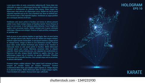 Karate hologram. Digital and technological background of martial arts. Karate consists of rays of light