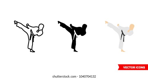 Karate icon of 3 types: color, black and white, outline. Isolated vector sign symbol.