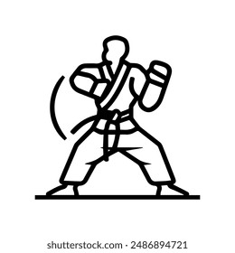 Karate icon or modern line symbol. Vector line art and icon design with bold outline. Black and white Pixel Perfect minimalistic symbol isolated white background. Silhouette simple thin sign