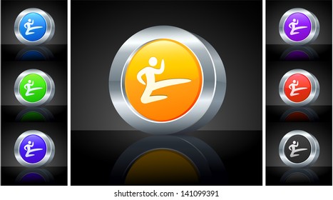 Karate Icon on 3D Button with Metallic Rim Original Illustration 