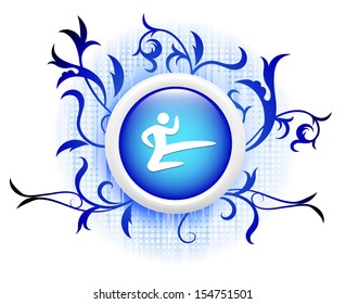 karate icon on blue decorative button