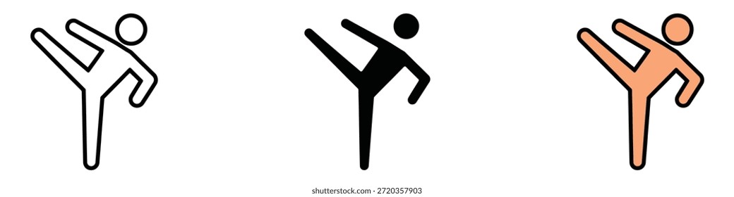 Karate-Ikone, Vektor. Kampfkunst, Tanz High Kick Pose Symbol. Vektorgrafik.