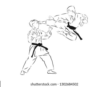karate kick contour, vector illustration